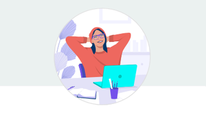 Flat design illustration montrant une femme apprenant sur ordinateur des cours Openclassrooms